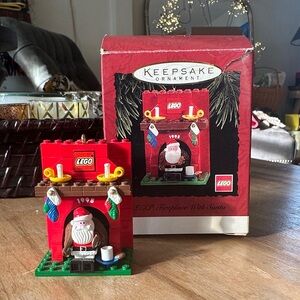 Hallmark LEGO vintage Holiday Santa and Fireplace Set ornament 1995 box ripped